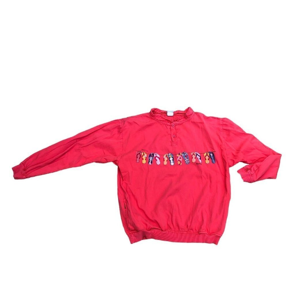 VTG 90s CRAZY SHIRTS Pullover Sweater Womens SM Retro Flippin Out Hawaii Sandals